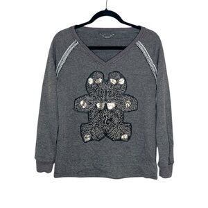 Custo Barcelona Sequin Art to Wear Whimsical Gray Sweatshirt size Medium